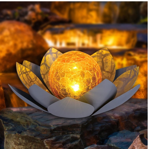 Solar Spherical Lamp, Spherical Crack Lotus Lamp, Outdoor Garden Decorative Landscape Lamp, Suitable for Terrace, Lawn, Walkway