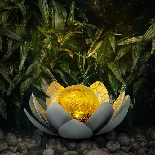Solar Spherical Lamp, Spherical Crack Lotus Lamp, Outdoor Garden Decorative Landscape Lamp, Suitable for Terrace, Lawn, Walkway