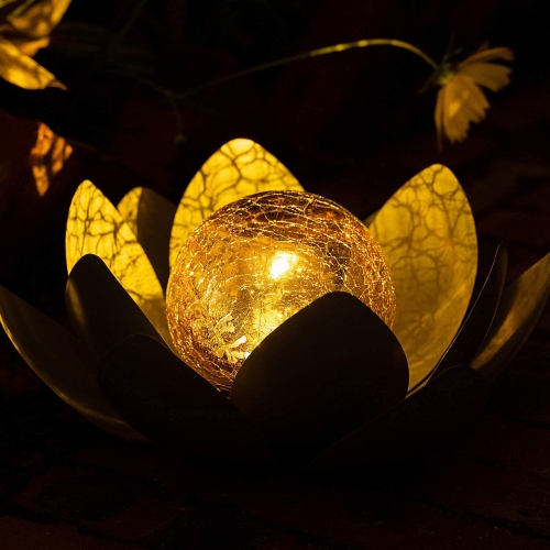 Solar Spherical Lamp, Spherical Crack Lotus Lamp, Outdoor Garden Decorative Landscape Lamp, Suitable for Terrace, Lawn, Walkway