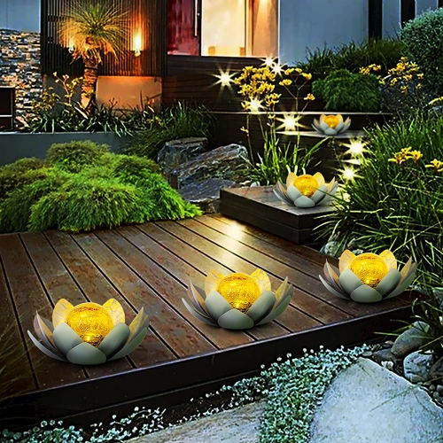Solar Spherical Lamp, Spherical Crack Lotus Lamp, Outdoor Garden Decorative Landscape Lamp, Suitable for Terrace, Lawn, Walkway