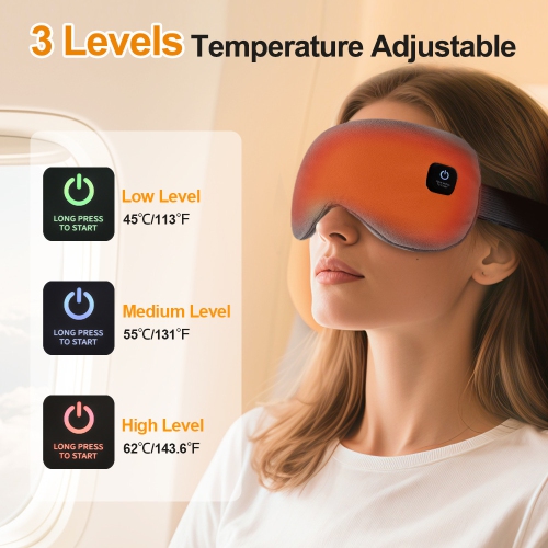 Electric Heated Eye Mask Cordless, Warm Eye Compress Electric 3 Heat Levels Eye Heating Pad, Detachable Warm Compress for Sleep, Travel, Relaxation