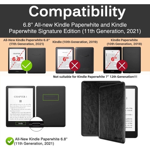 Protective Case Compatible with Kindle Paperwhite 11th Gen 2021,Cover Sleeve Suitable for Kindle Paperwhite 5,Leather Case with Hand Strap