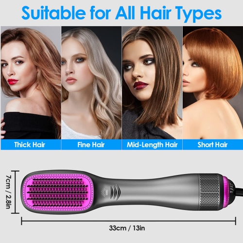 3 in 1 Hair Dryer Brush & Straightener Brush, Professional 1200W Powerful Ceramic Tourmaline Ionic Hot Air Brush One Step Hair Dryer