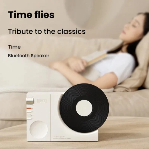 Retro record player Bluetooth speaker with bass boost and clock, heavy bass lossless sound quality, suitable for office home decoration gift -