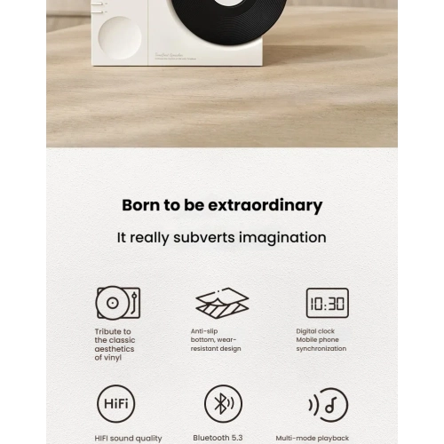 Retro record player Bluetooth speaker with bass boost and clock, heavy bass lossless sound quality, suitable for office home decoration gift -