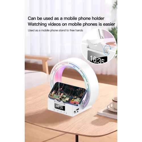 Wireless charging Bluetooth audio music bedside lamp table lamp small speaker creative wireless charging alarm clock bedroom wake-up light - black