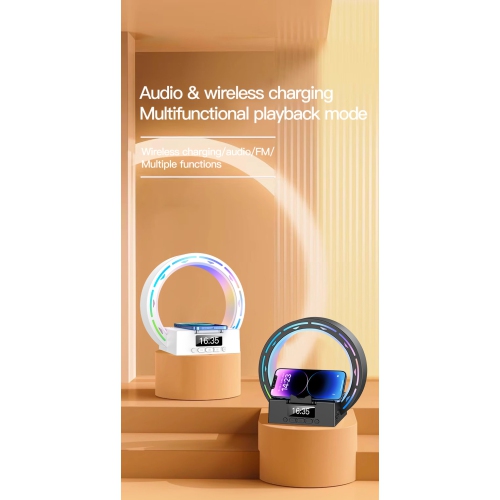 Wireless charging Bluetooth audio music bedside lamp table lamp small speaker creative wireless charging alarm clock bedroom wake-up light - white