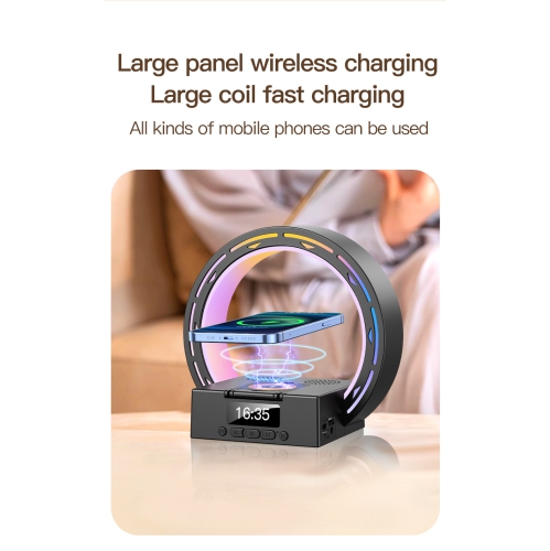 Wireless charging Bluetooth audio music bedside lamp table lamp small speaker creative wireless charging alarm clock bedroom wake-up light - white