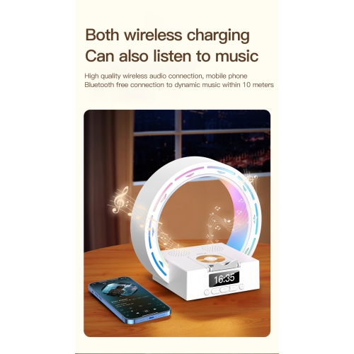 Wireless charging Bluetooth audio music bedside lamp table lamp small speaker creative wireless charging alarm clock bedroom wake-up light - white