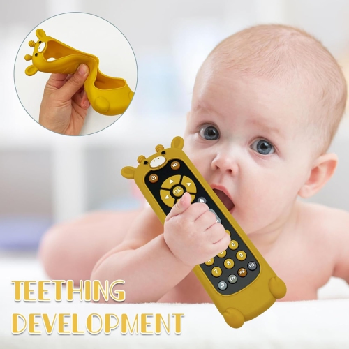 Baby Safe TV Remote Control Toy with Multi-Language Learning Function - Realistic Design, Soft Silicone Shell, Baby Sensory Toy with Multi-Shape