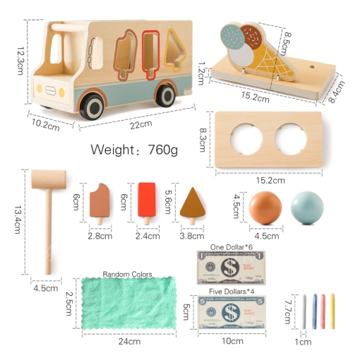 Wooden Ice Cream Shop Playset - Role Play Toy for Kids that Boosts Creativity and Social Skills, Durable Wooden Toy Kitchen Accessories for Indoor