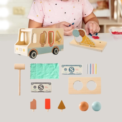 Wooden Ice Cream Shop Playset - Role Play Toy for Kids that Boosts Creativity and Social Skills, Durable Wooden Toy Kitchen Accessories for Indoor