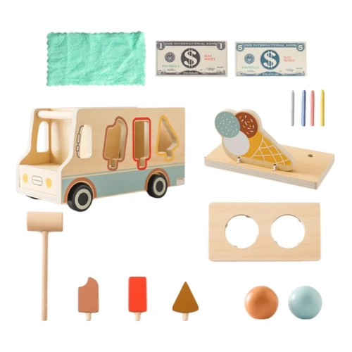 Wooden Ice Cream Shop Playset - Role Play Toy for Kids that Boosts Creativity and Social Skills, Durable Wooden Toy Kitchen Accessories for Indoor