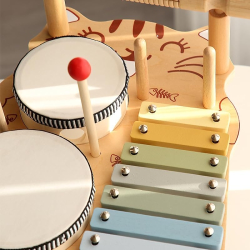 Wooden MusicalToy Set for Toddlers|Xylophone and Percussion Set for Kids with Mallets|Rhythm and Motor Skills Learning Toy | Kitten Music Station |