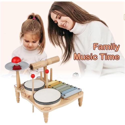 Wooden MusicalToy Set for Toddlers|Xylophone and Percussion Set for Kids with Mallets|Rhythm and Motor Skills Learning Toy | Kitten Music Station |