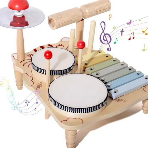 Wooden MusicalToy Set for Toddlers|Xylophone and Percussion Set for Kids with Mallets|Rhythm and Motor Skills Learning Toy | Kitten Music Station |