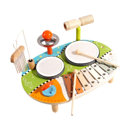 GREEN SCENIC  Wind Chime Drum Set | Wooden Music Set | 5-In-1 Children's Drum Set | Music Learning Toys | Develop Rhythm And Motor Skills | Perfect
