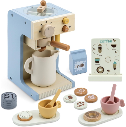 Wooden coffee maker role play toy set for kids | Realistic barista role play toy with grinder and accessories | Toddler kitchen play set | Perfect