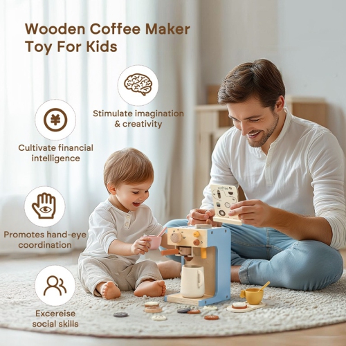 Wooden coffee maker role play toy set for kids | Realistic barista role play toy with grinder and accessories | Toddler kitchen play set | Perfect