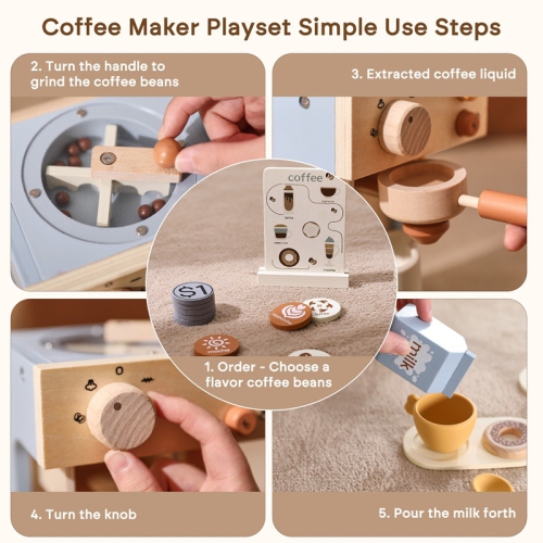 Wooden coffee maker role play toy set for kids | Realistic barista role play toy with grinder and accessories | Toddler kitchen play set | Perfect