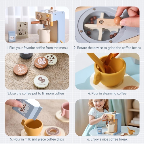 Wooden coffee maker role play toy set for kids | Realistic barista role play toy with grinder and accessories | Toddler kitchen play set | Perfect