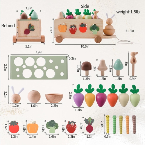 Wooden bungee cord carrot car toy set - educational building blocks for toddlers and kids, fun learning games, durable and safe, perfect gift for