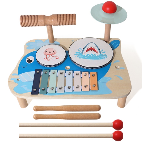 GREEN SCENIC  Whale Themed Drum Set | Multifunctional Musical Toy \w Drum And Cymbals | Wooden Music Learning Set | Early Childhood Educational Toys