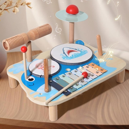 Whale themed drum set | Multifunctional musical toy with drum and cymbals | Wooden music learning set | Early childhood educational toys | Develop