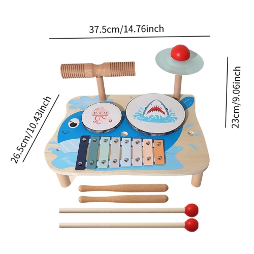 Whale themed drum set | Multifunctional musical toy with drum and cymbals | Wooden music learning set | Early childhood educational toys | Develop