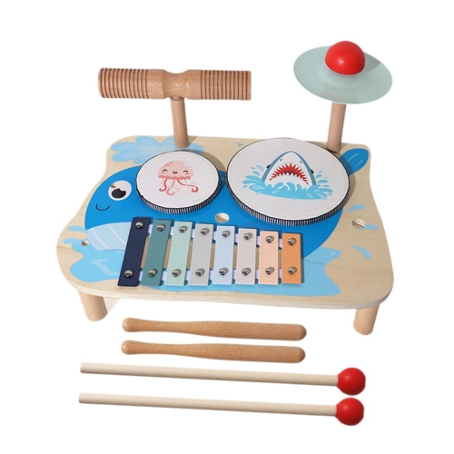 Whale themed drum set | Multifunctional musical toy with drum and cymbals | Wooden music learning set | Early childhood educational toys | Develop