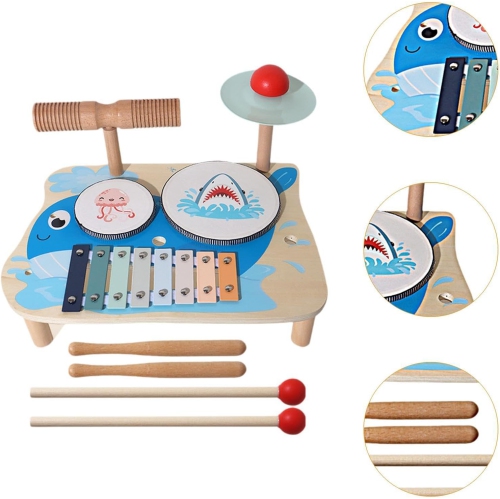 Whale themed drum set | Multifunctional musical toy with drum and cymbals | Wooden music learning set | Early childhood educational toys | Develop
