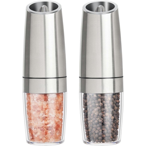 GREEN SCENIC  Home Pepper Grinder Electric Pepper Grinder Gravity Pepper Grinder Adjustable Coarseness, Battery Powered, Stainless Steel - 2 Pack