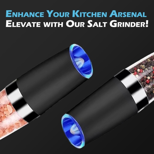 Ensemble de moulins à poivre et à sel noirs électriques, bouteille avec moulin à poivre Home, lumière bleue LED, épaisseur réglable - Paquet de 2
