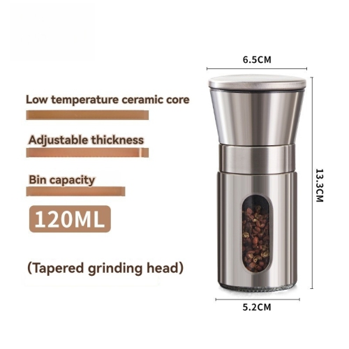 Moulin à poivre en acier inoxydable, assaisonnement pour la cuisine maison, poivre noir, moulin à poivre, poivre de mer - 120&nbsp;ml