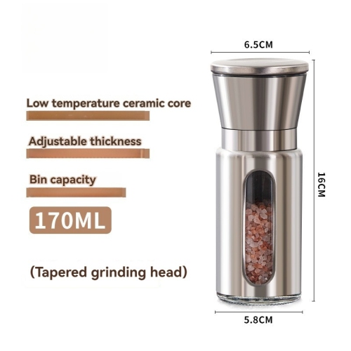 Moulin à poivre en acier inoxydable, assaisonnement pour la cuisine maison, poivre noir, moulin à poivre, poivre de mer - 170 ml