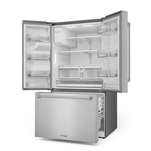 Thor Kitchen 36 Inch Professional French Door Refrigerator with Ice and Water Dispenser – Model TRF3628FFD