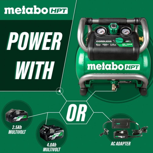 Metabo HPT 36V MultiVolt Cordless Air Compressor | Tool Only, No Battery | Brushless Motor | 135 Max PSI | 2-Gallon Capacity | 27.3 Lbs. | Optional