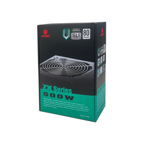 Coolmax ZX-500 500W 80Plus ATX12V/EPS12V, 140mm fan, SLI ready Power Supply_Black color