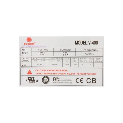 Boîtier d'alimentation non modulaire V-400 400 W ATX v2.01 de Coolmax