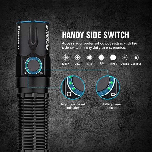 Olight Warrior X 4 LED Tactical Rechargeable Flashlight 2600 Lumens with Tri Color Battery Level Indicator - Black