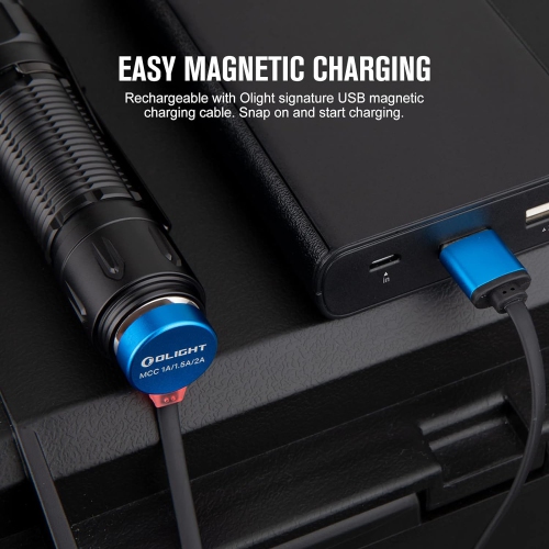 Olight Warrior X 4 LED Tactical Rechargeable Flashlight 2600 Lumens with Tri Color Battery Level Indicator - Black