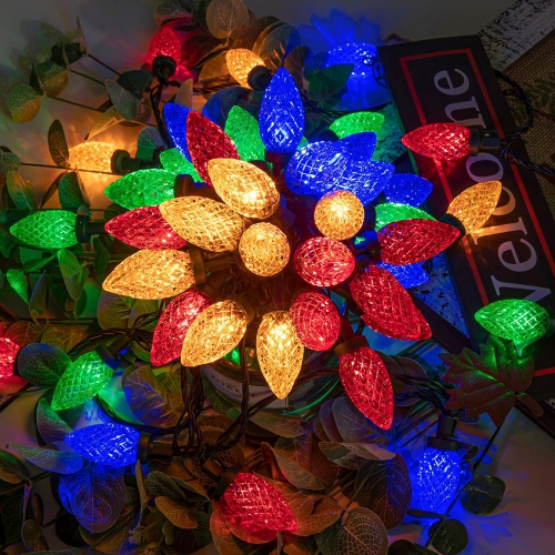 MINETON  100Led 81 Ft C9 Christmas String Lights Plug In Fairy Twinkle String Lights 8 Modes Timer Function Waterproof Extendable for Indoor Outdoor