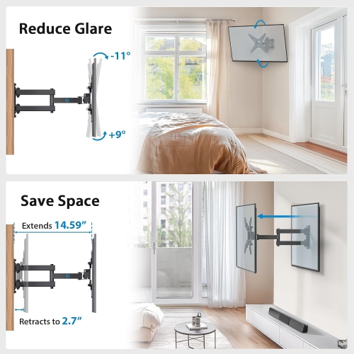 TV Monitor Wall Mount Bracket Articulating Arms Swivels Tilts Extension Rotation for Most 13-42 Inch LED LCD Flat Curved Screen TVs & Monitors, Max