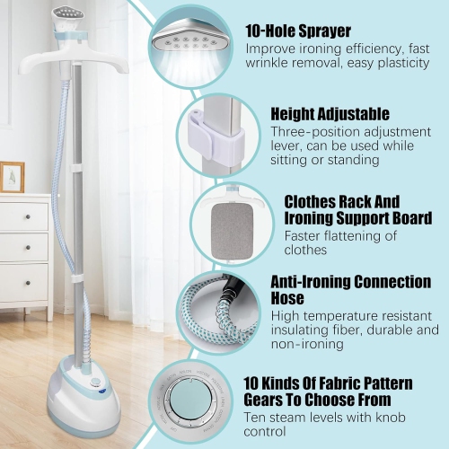 Standing Clothes Steamer Generator 1.8L Water Tank Adjustable Height Pole Fast Heat-up for Home Garment Steamer 1350W