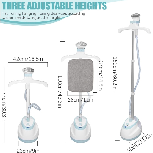 Standing Clothes Steamer Generator 1.8L Water Tank Adjustable Height Pole Fast Heat-up for Home Garment Steamer 1350W