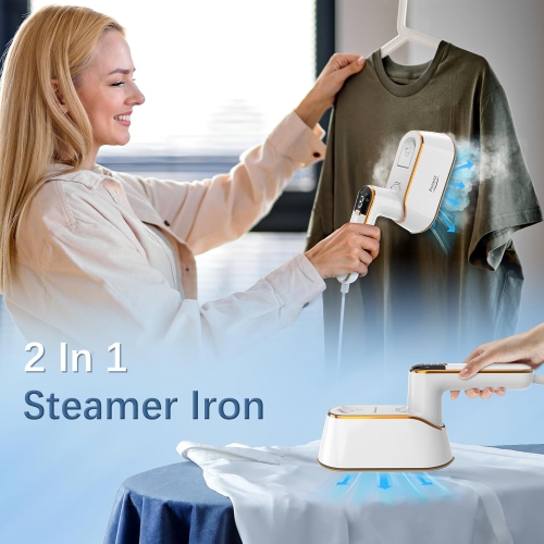 Portable Travel Steamer for Clothes with LCD Display, 4 Mode 1200W Steam Iron 2 in 1, 180° Foldable Mini Iron, Handheld Steamer for Clothes, Garment