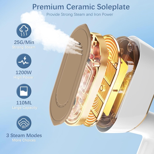 Portable Travel Steamer for Clothes with LCD Display, 4 Mode 1200W Steam Iron 2 in 1, 180° Foldable Mini Iron, Handheld Steamer for Clothes, Garment