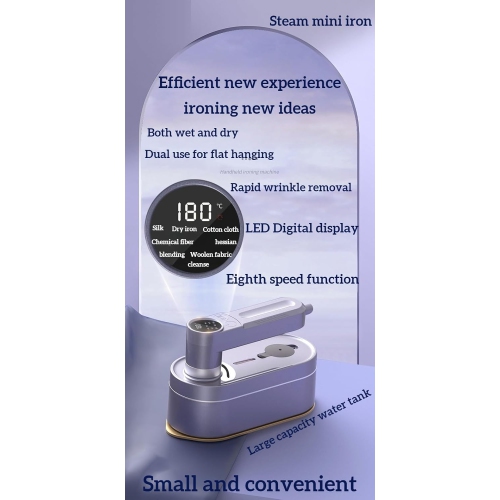 Travel Steam Iron Fabric Steamer Powerful Compact Professional LED Display Handheld Steamer Mini Ironing Machine Easy to Use, Dark Purple