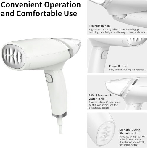 Electric Garment Steamers, 1000W Handheld Steamer Iron 120ml Foldable Travel Pack Steam Iron, Foldable Handle, Fast Heat-up and No Worries About