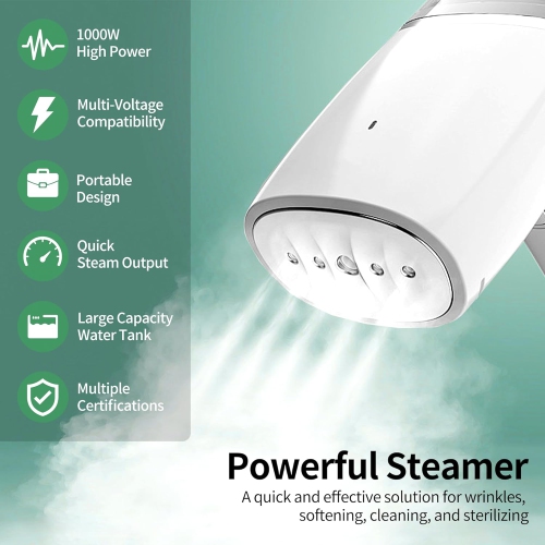 Electric Garment Steamers, 1000W Handheld Steamer Iron 120ml Foldable Travel Pack Steam Iron, Foldable Handle, Fast Heat-up and No Worries About